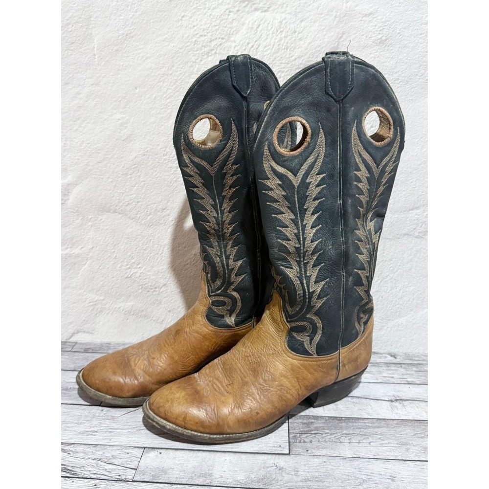 Vintage Tony Lama 6566 Men's 8.5D Two-Tone Leather Buckaroo Cowboy Boots